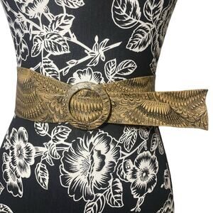 Vintage Lucienne Leather Belt Art Deco Circle Buckle France Cream Black - Size 2